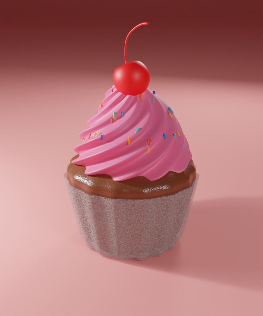 Cupcake with cherry  set 3D model_1