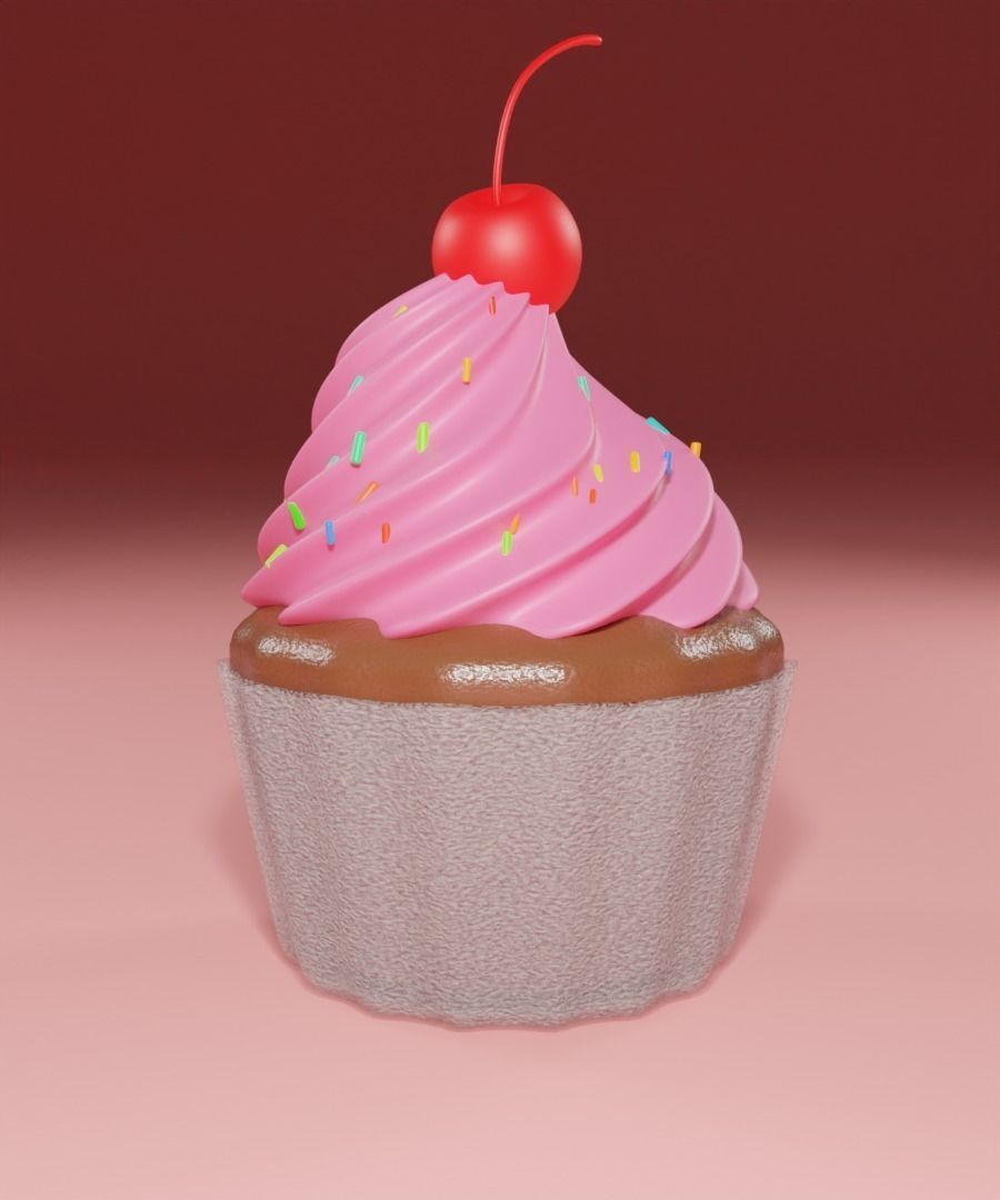 Cupcake with cherry  set 3D model_3