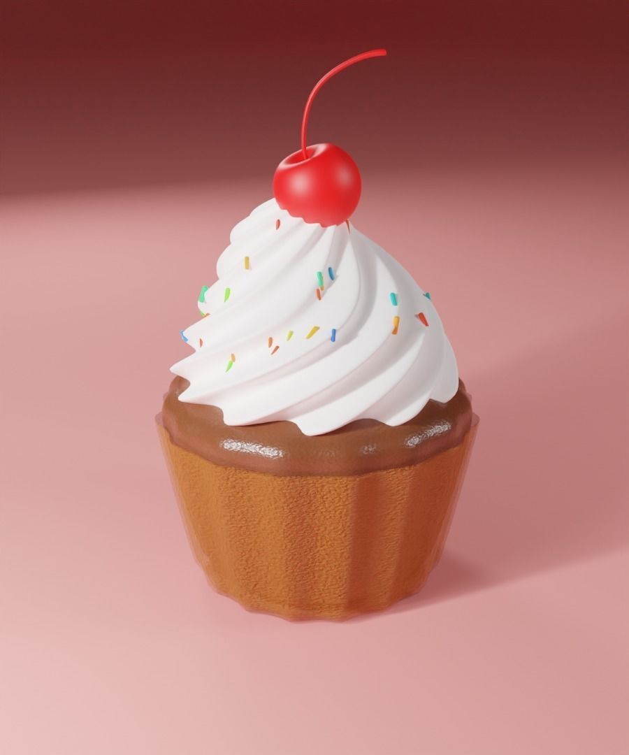 Cupcake with cherry  set 3D model_12