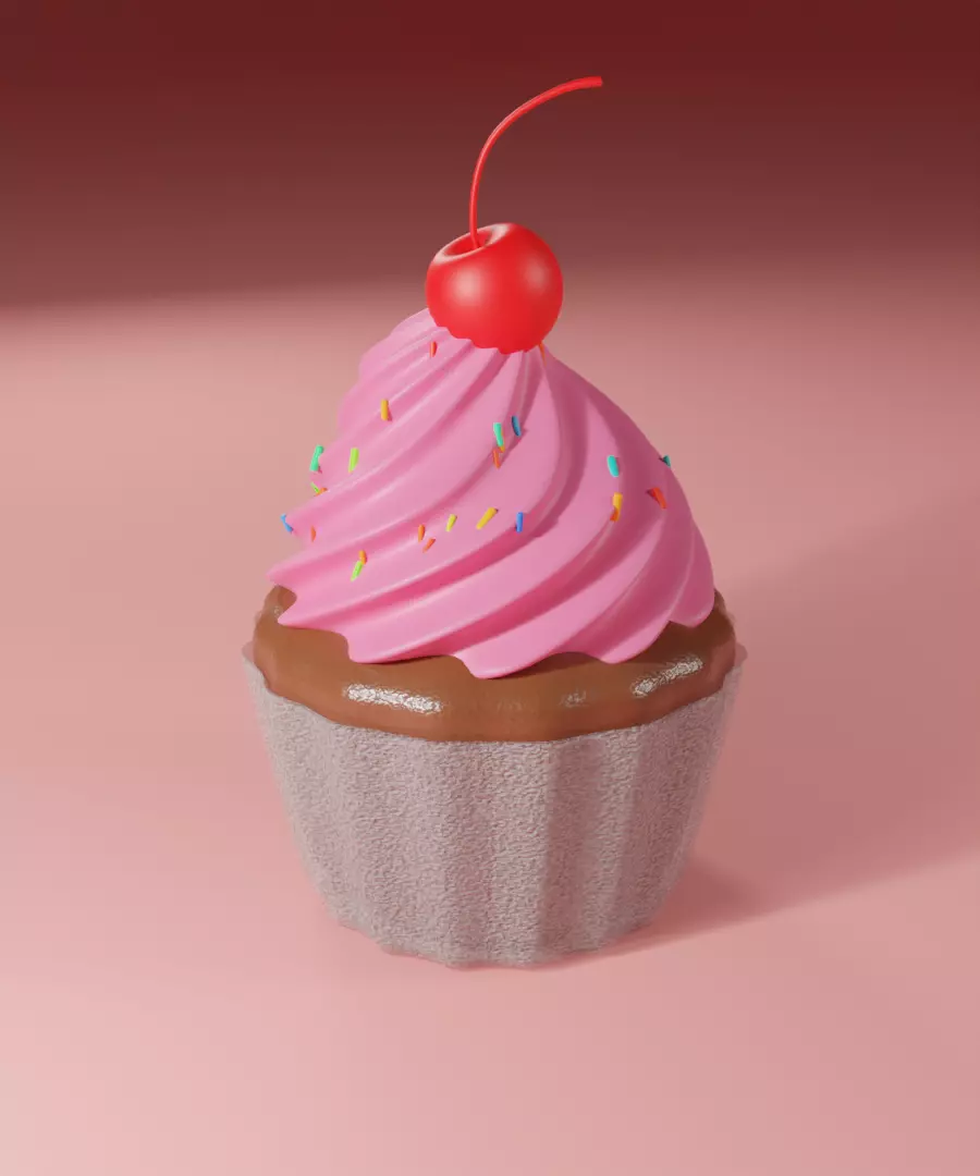 Cupcake with cherry  set 3D model_0