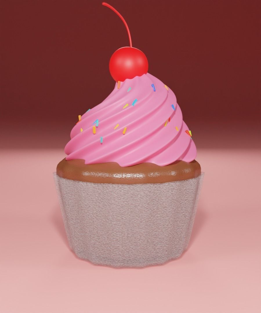 Cupcake with cherry  set 3D model_4