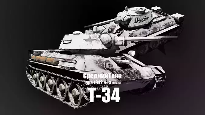 T-34-76 - Soviet Medium Tank - Type 1942 - Winter Coating Low-poly 3D model