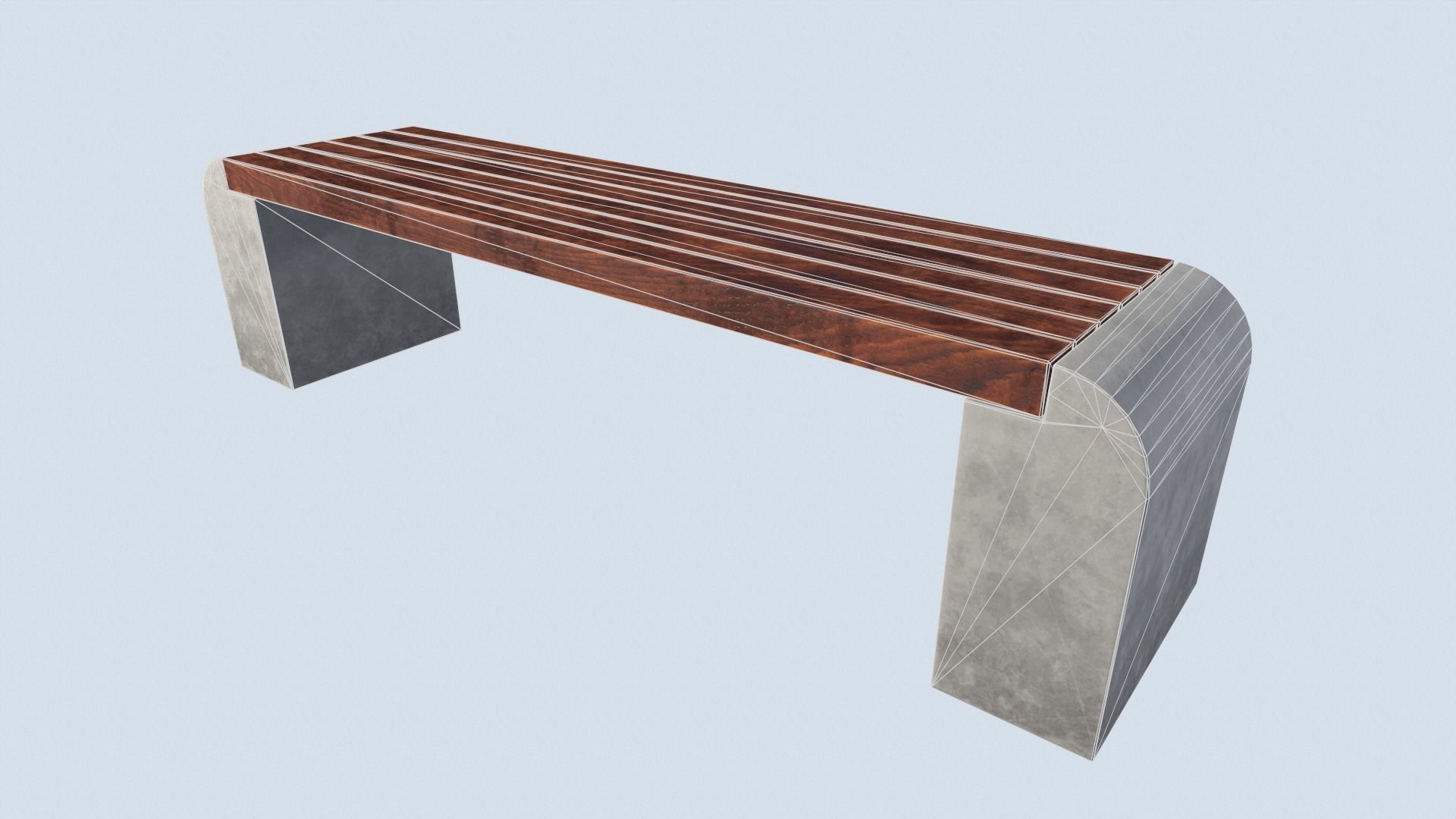 Street bench low poly pbr game ready 3d model Free low-poly 3D model_3