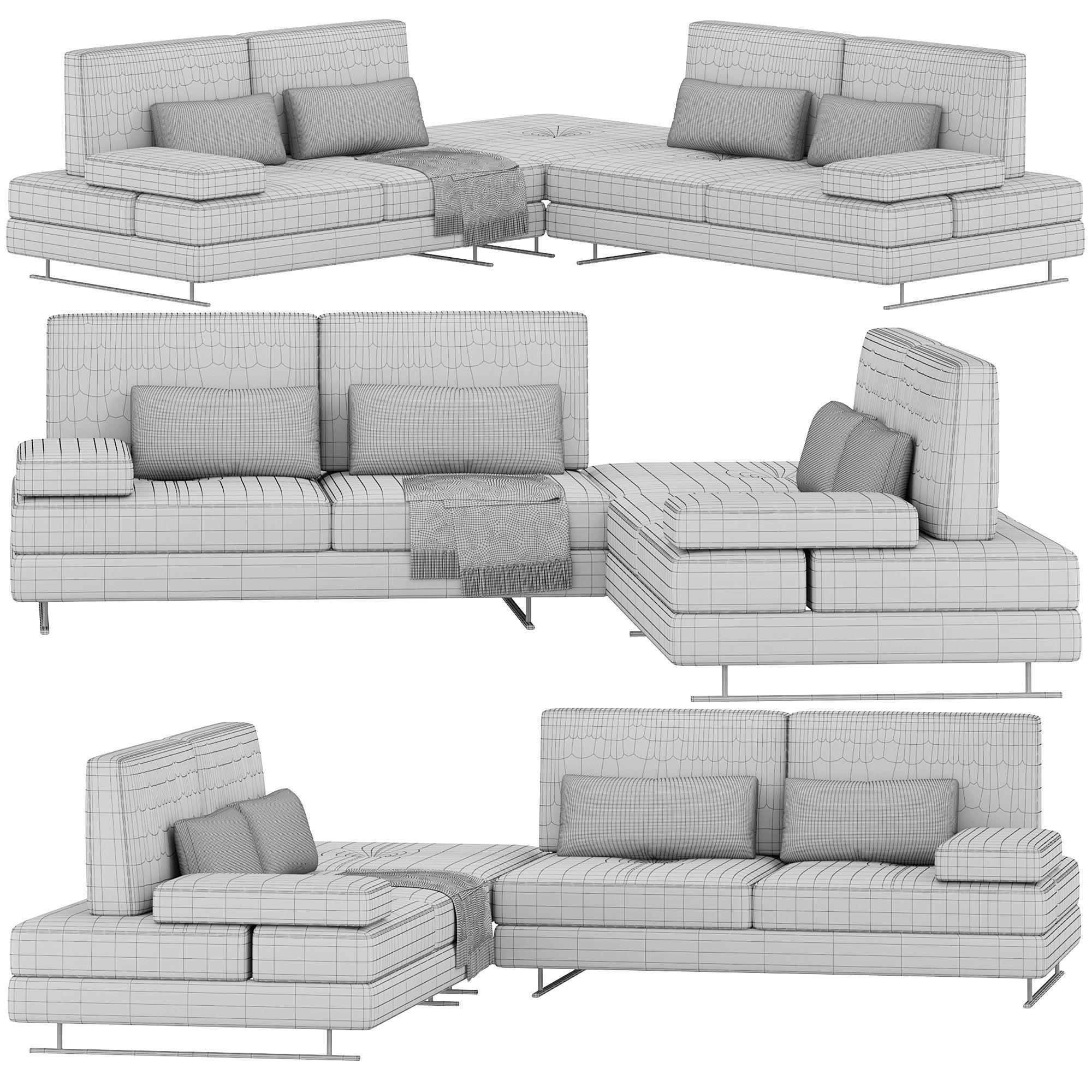 Mony Corner Sofa with Pouf By Lazzoni Furniture 3D model_2