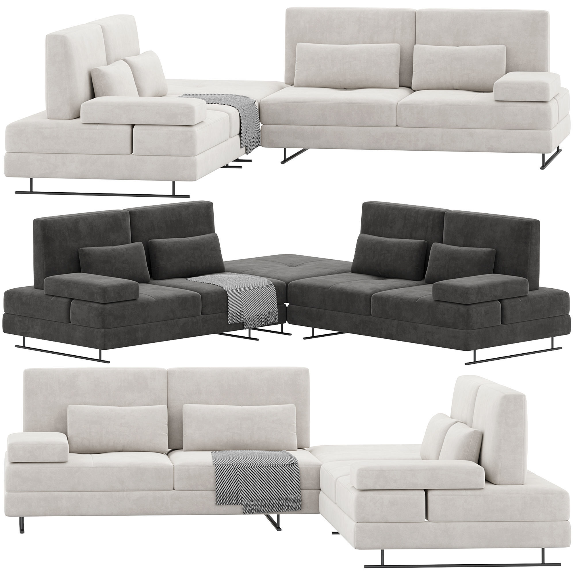 Mony Corner Sofa with Pouf By Lazzoni Furniture 3D model_1