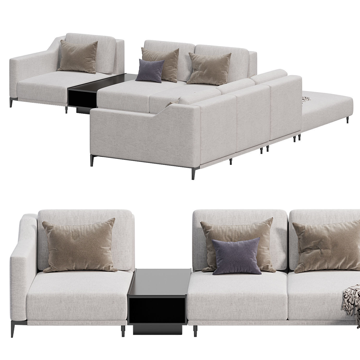 Milda Open Corner Sofa with Table By Lazzoni Furniture 3D model_1