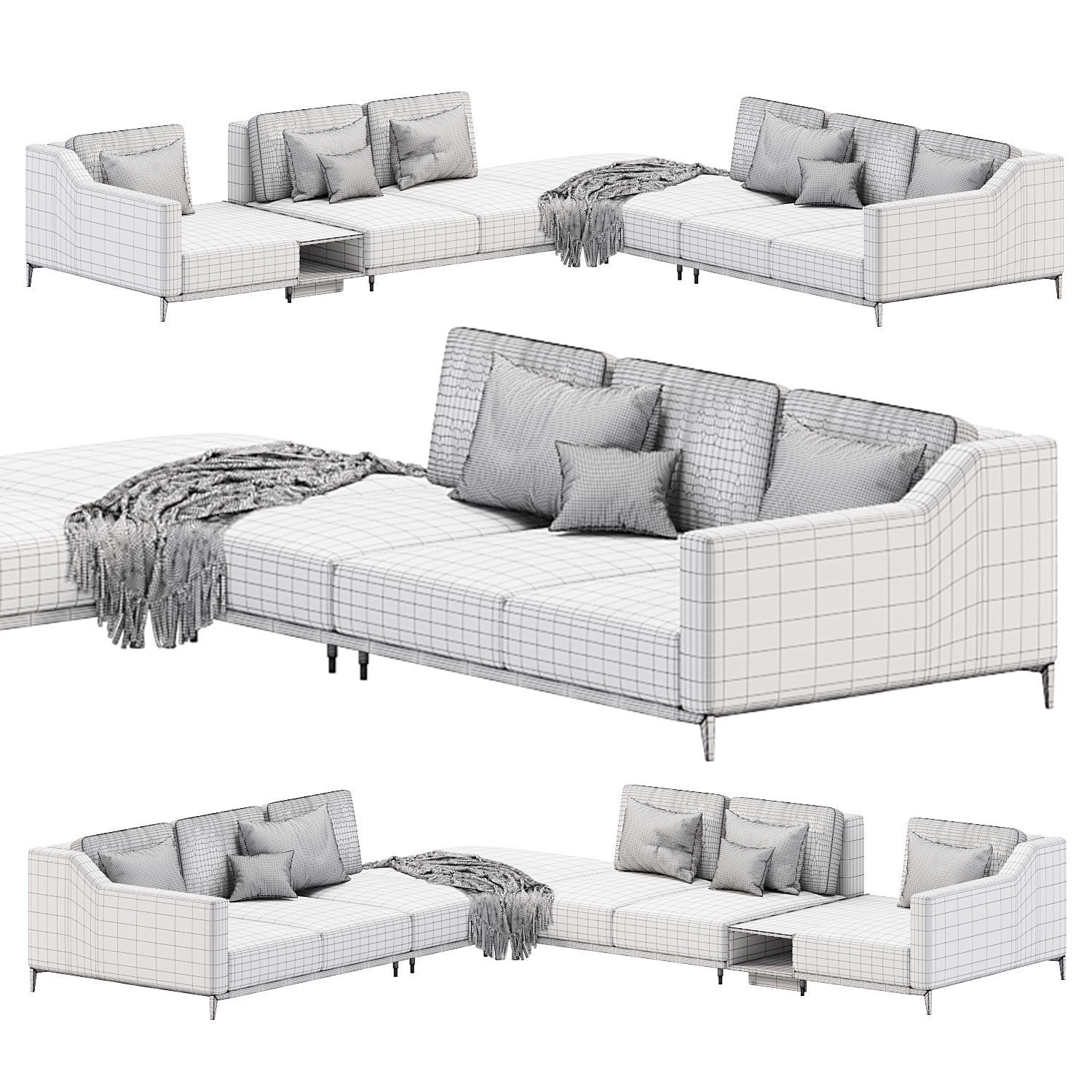 Milda Open Corner Sofa with Table By Lazzoni Furniture 3D model_2