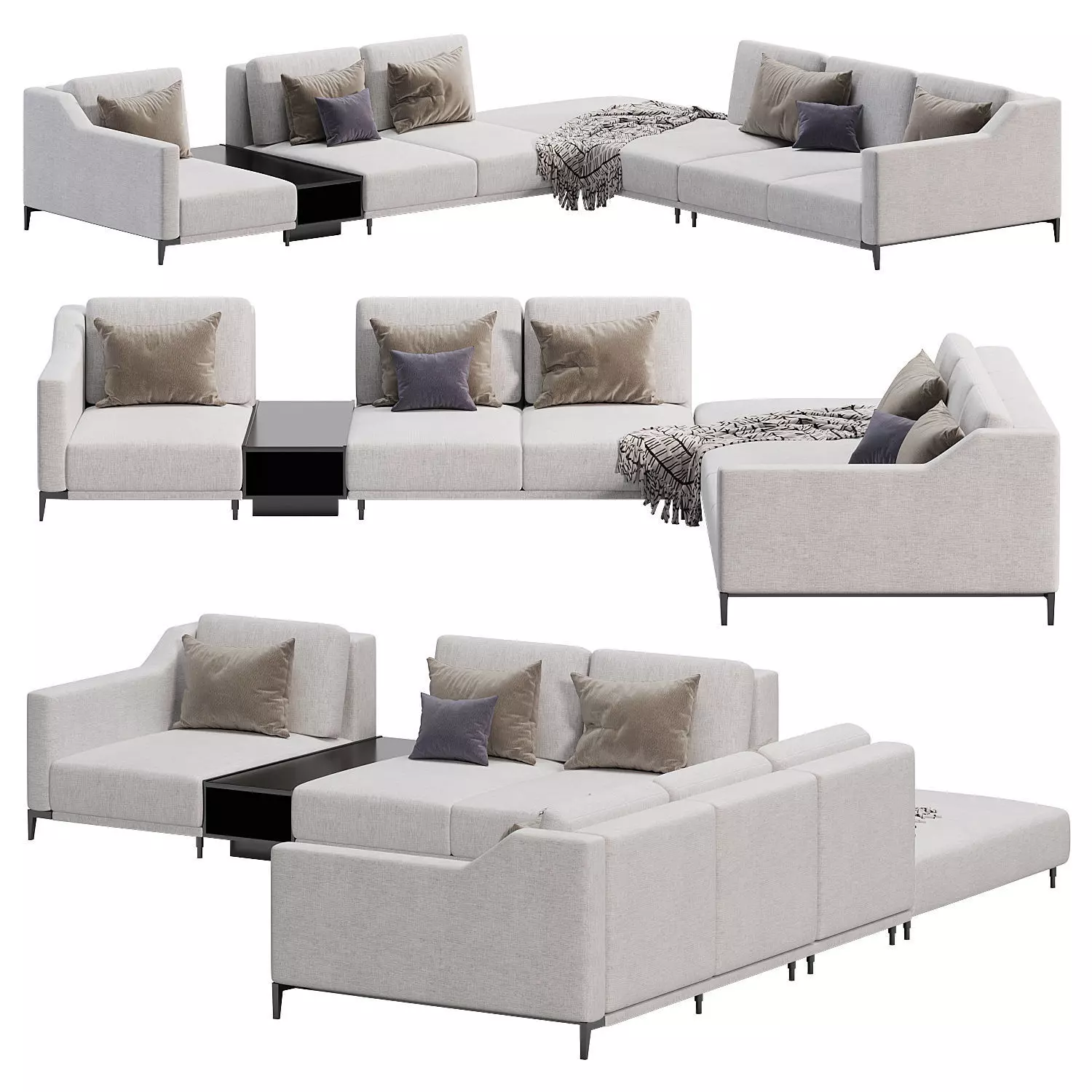 Milda Open Corner Sofa with Table By Lazzoni Furniture 3D model_0