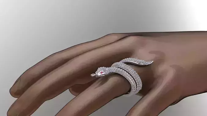 snake ring in gold with diamonds 3D print model