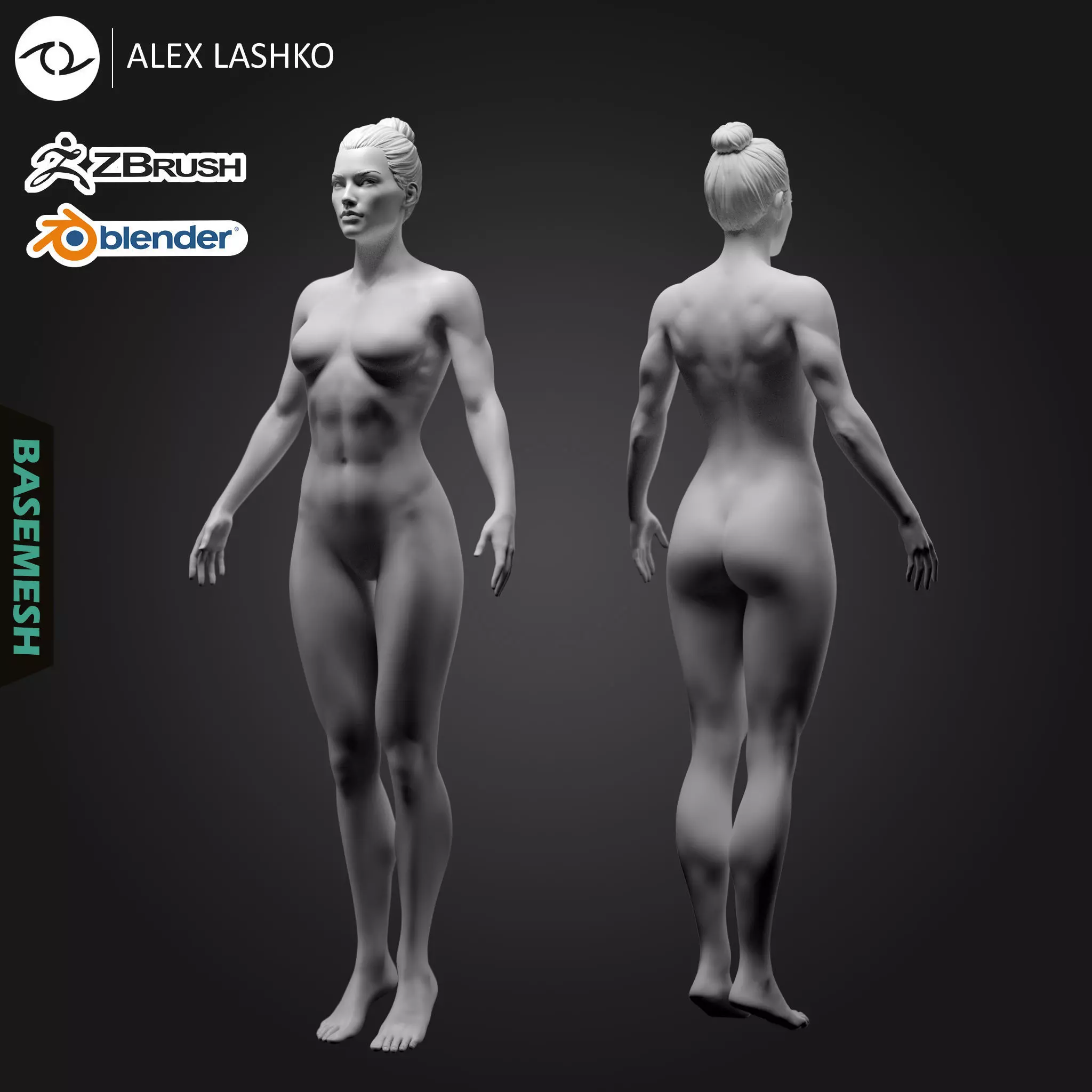 Superheroine Base Mesh Low-poly 3D model_0