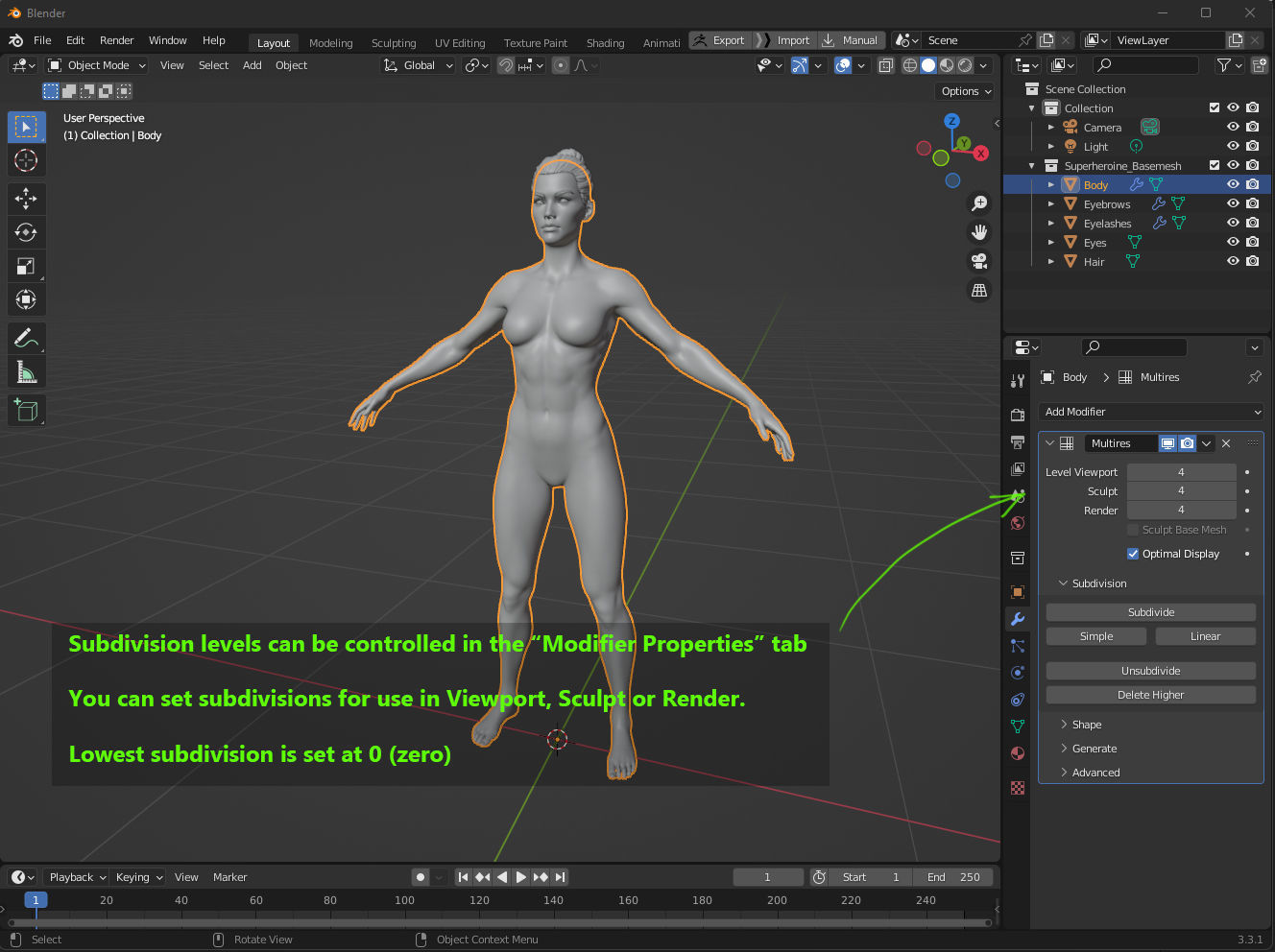 Superheroine Base Mesh Low-poly 3D model_7
