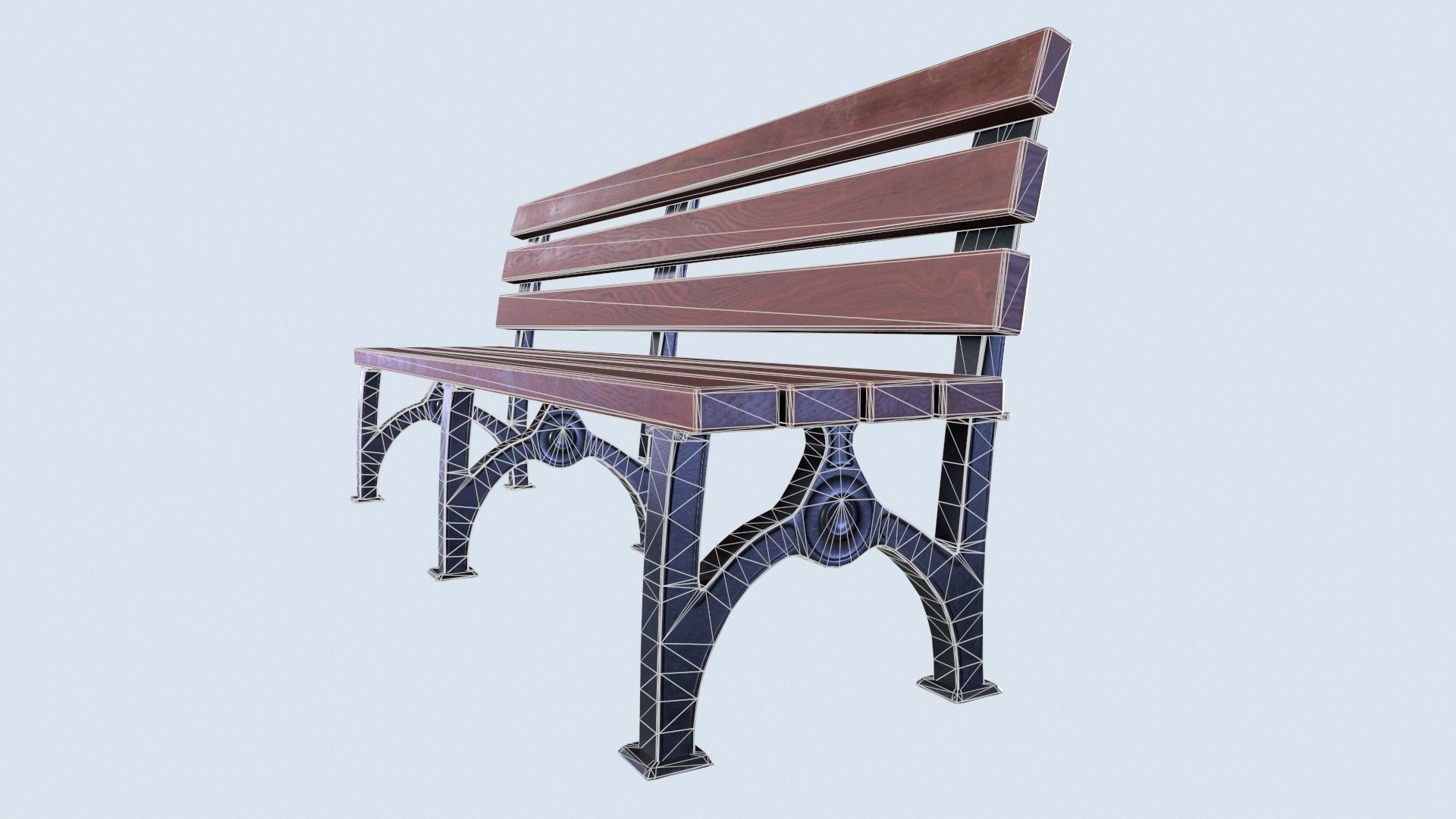 Street bench low poly pbr game ready Low-poly 3D model_3
