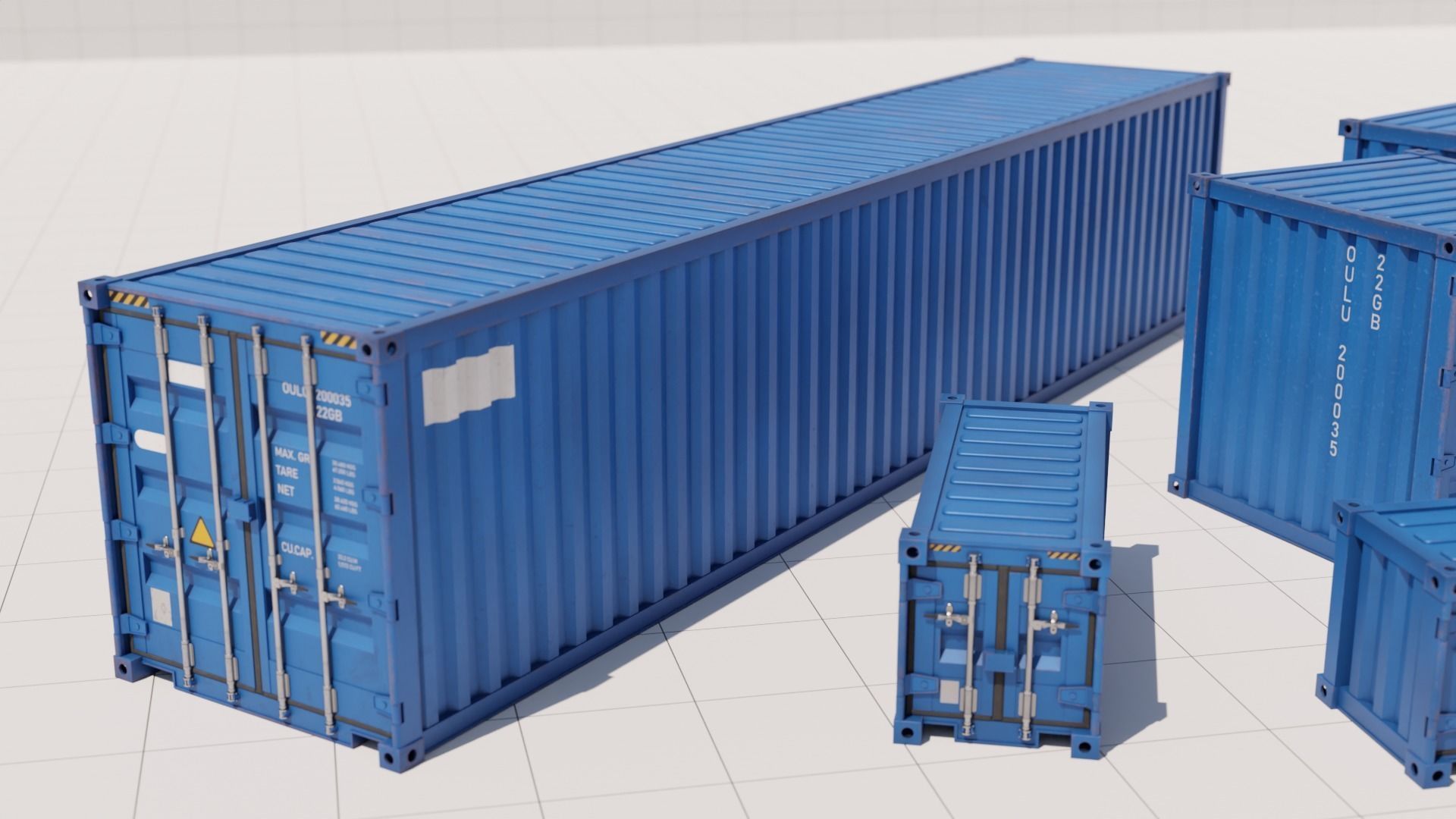 Containers - 5 sizes - Blue Low-poly 3D model_18