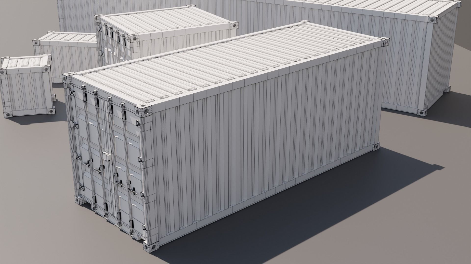 Containers - 5 sizes - Blue Low-poly 3D model_15