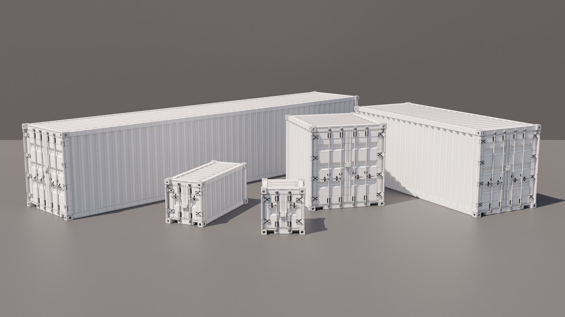 Containers - 5 sizes - Blue Low-poly 3D model_1