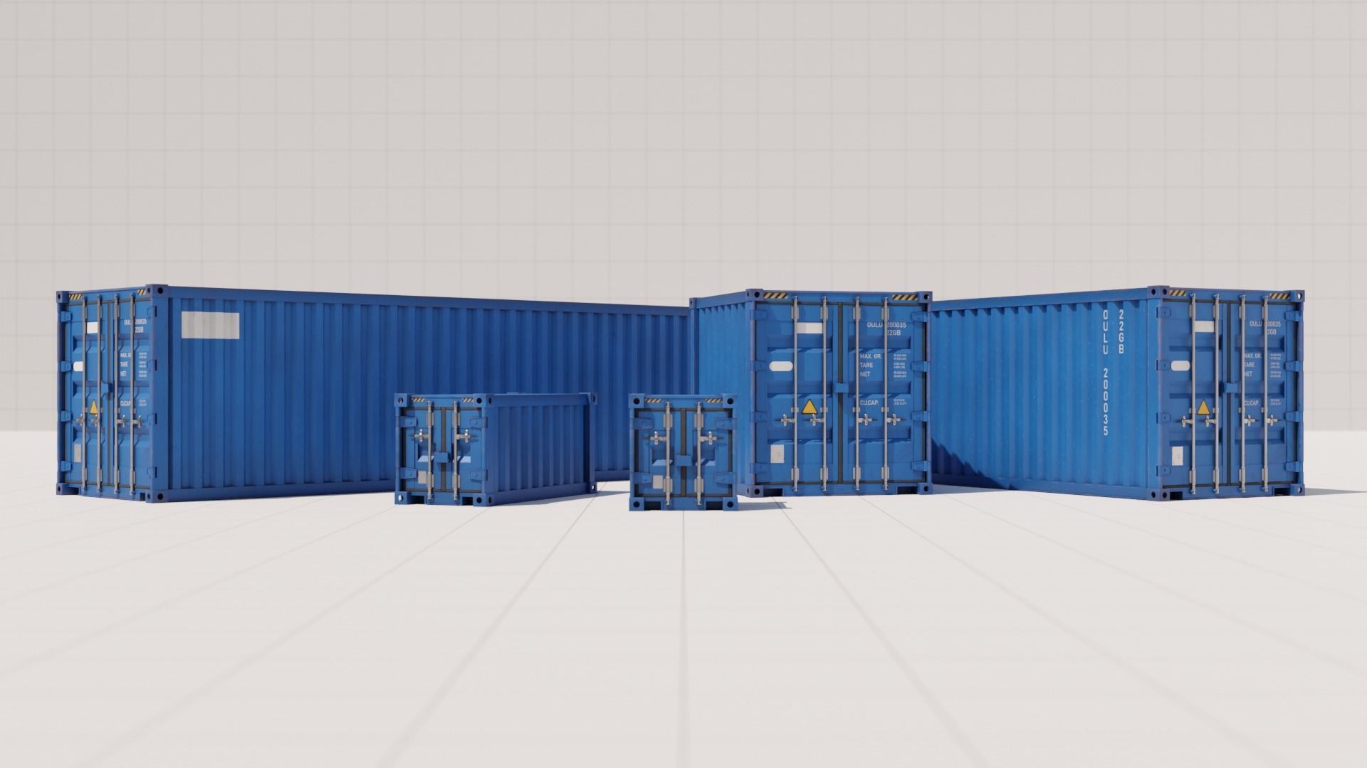 Containers - 5 sizes - Blue Low-poly 3D model_26