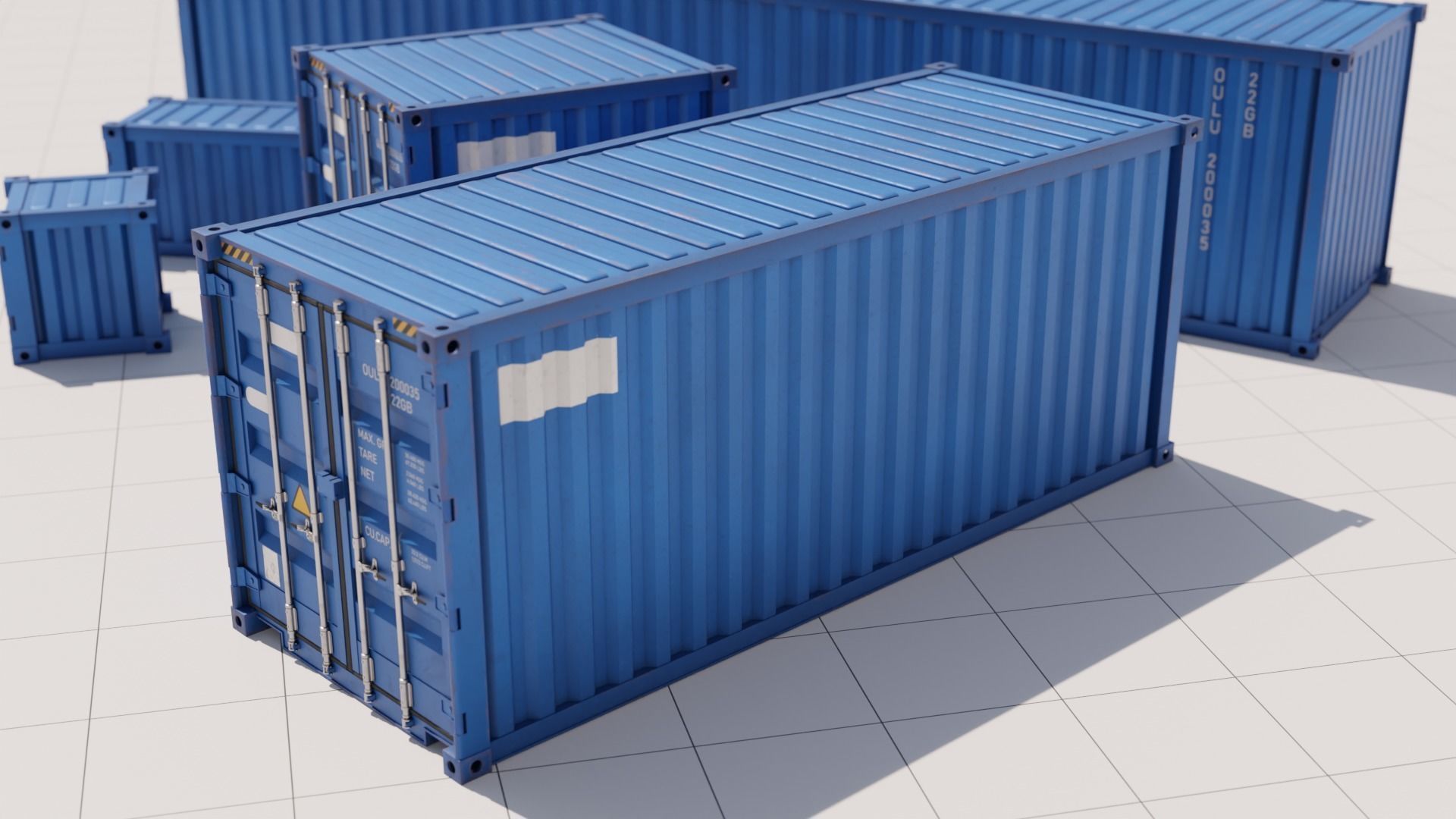 Containers - 5 sizes - Blue Low-poly 3D model_14