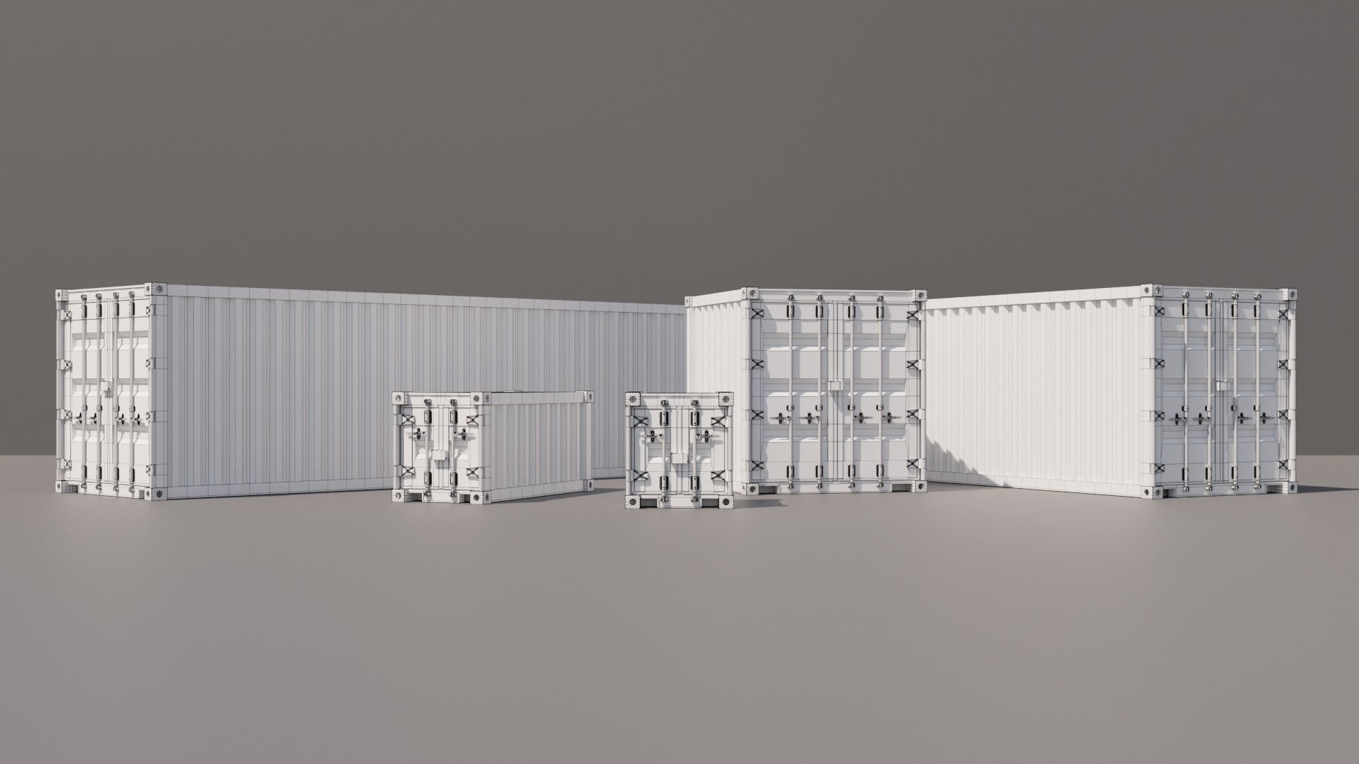 Containers - 5 sizes - Blue Low-poly 3D model_27