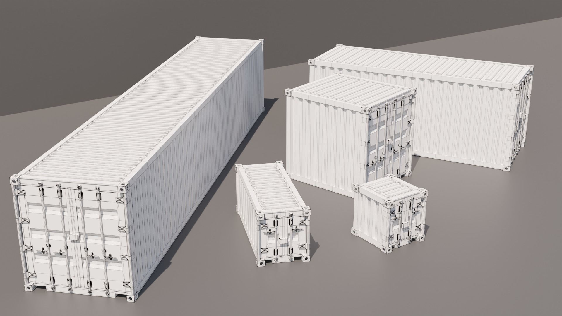 Containers - 5 sizes - Blue Low-poly 3D model_25