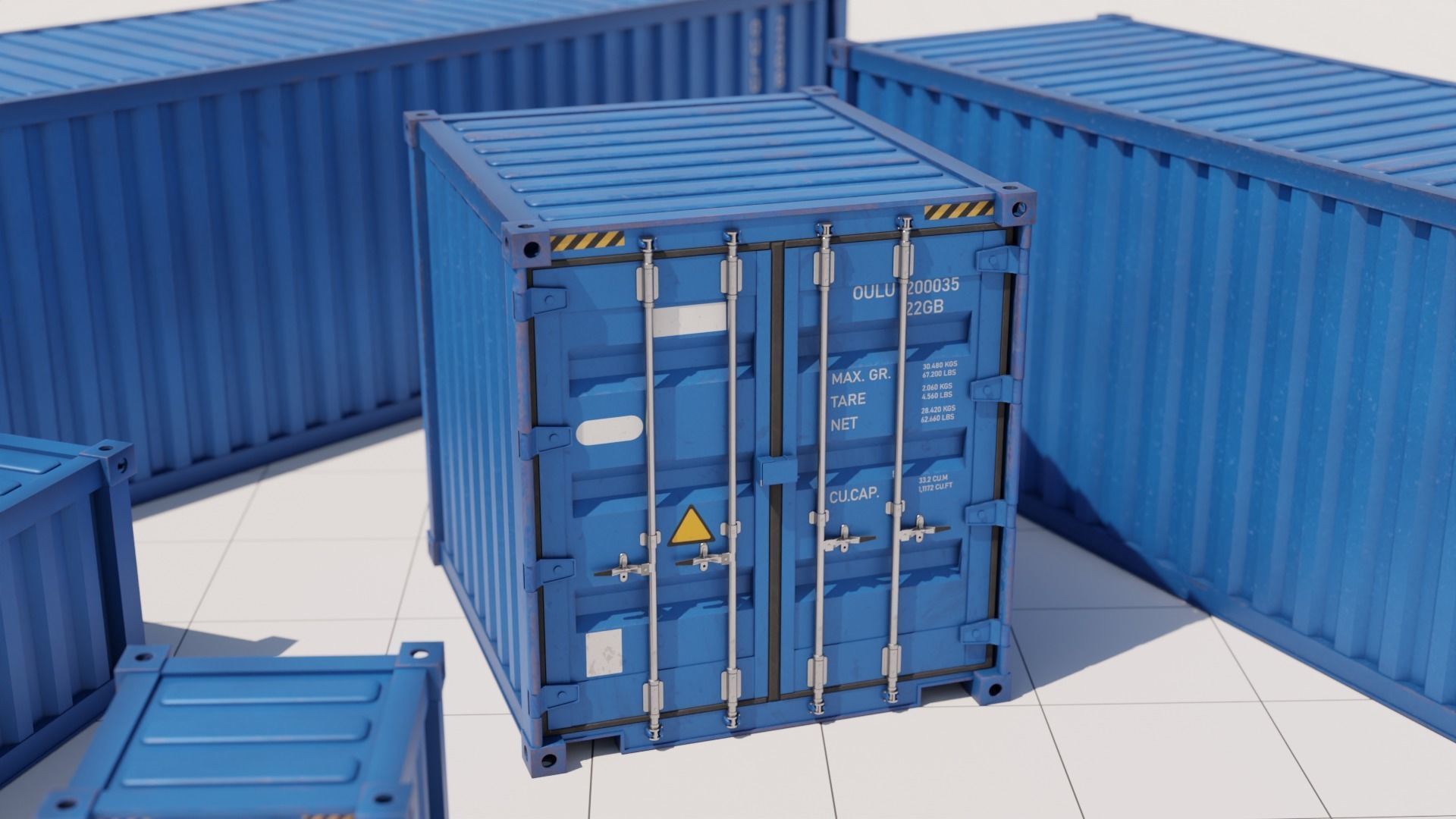 Containers - 5 sizes - Blue Low-poly 3D model_10