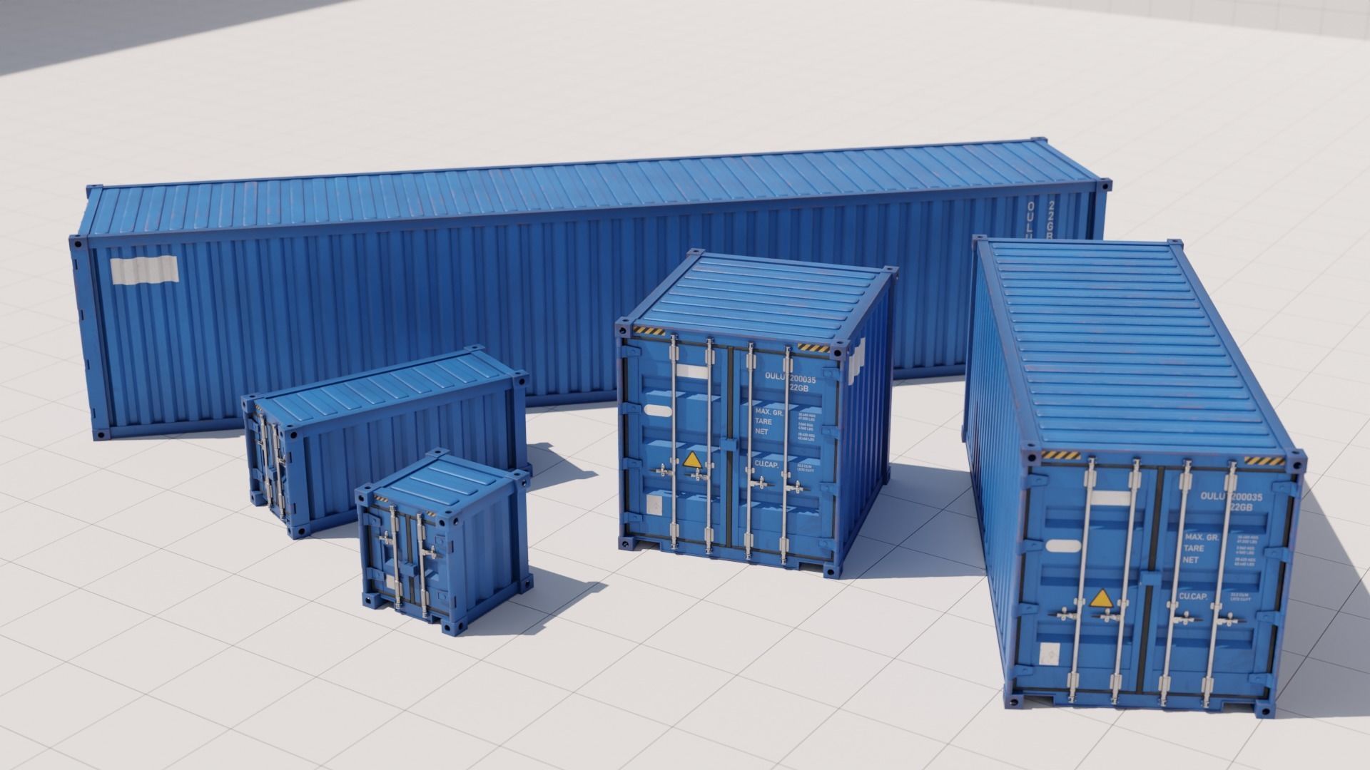 Containers - 5 sizes - Blue Low-poly 3D model_22