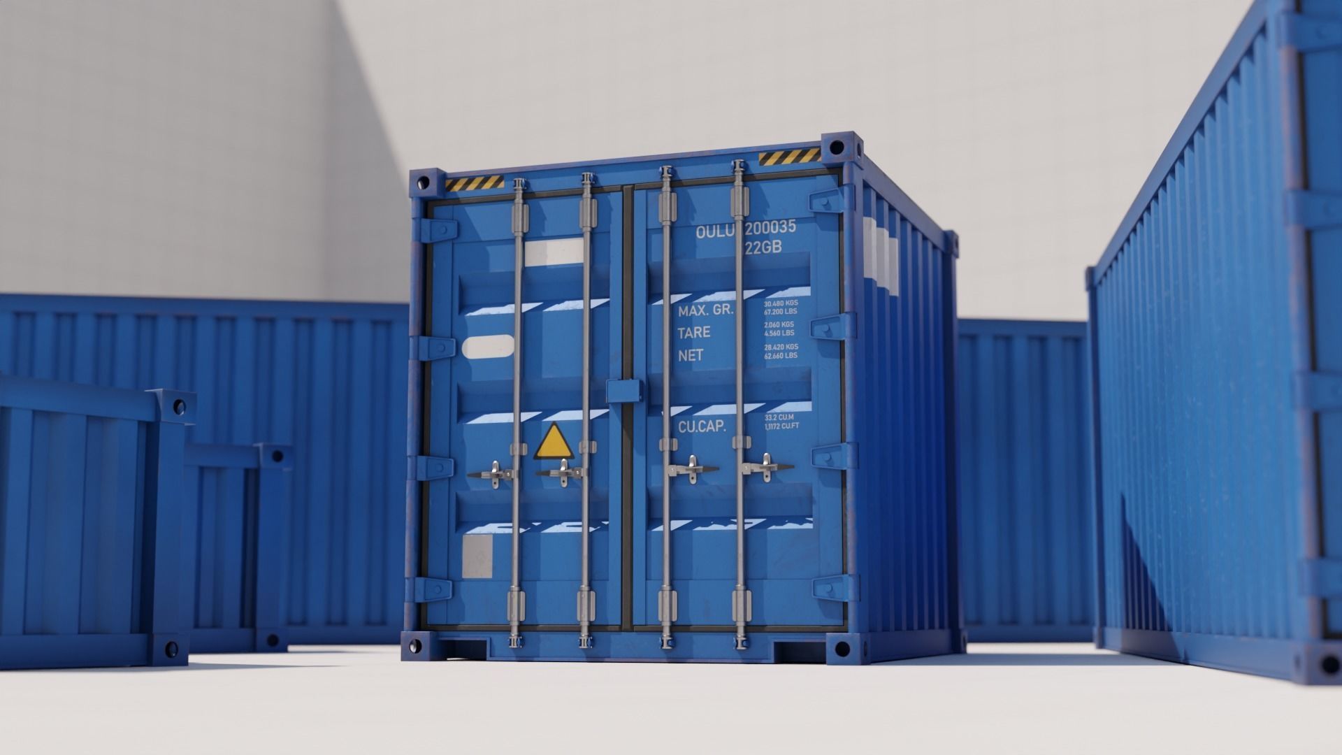 Containers - 5 sizes - Blue Low-poly 3D model_12