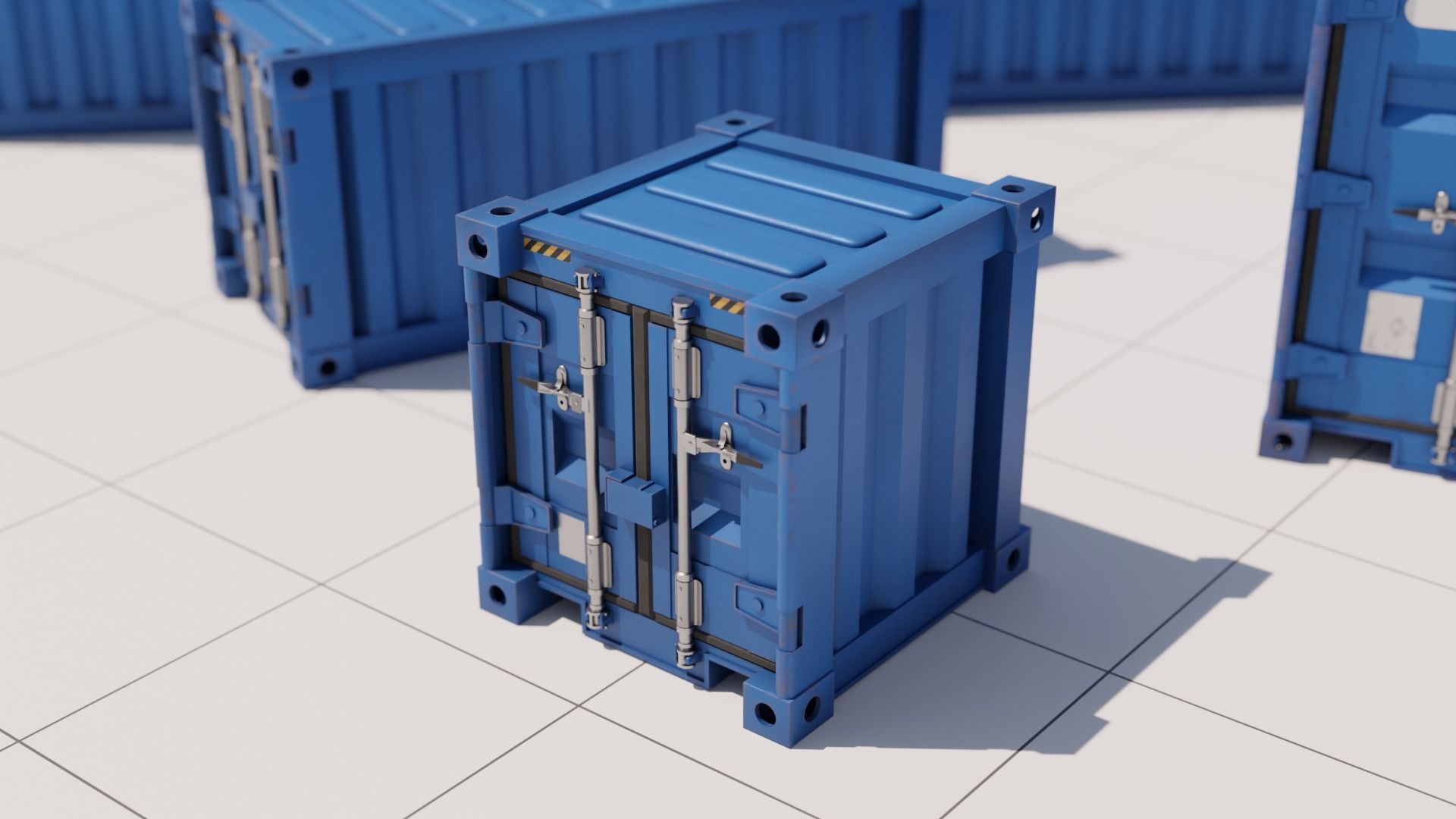 Containers - 5 sizes - Blue Low-poly 3D model_4