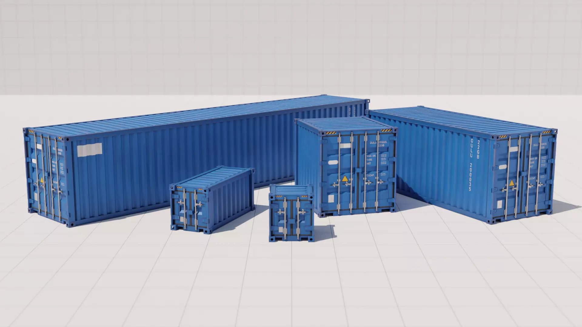 Containers - 5 sizes - Blue Low-poly 3D model_0
