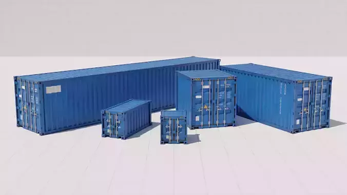 Containers - 5 sizes - Blue Low-poly 3D model