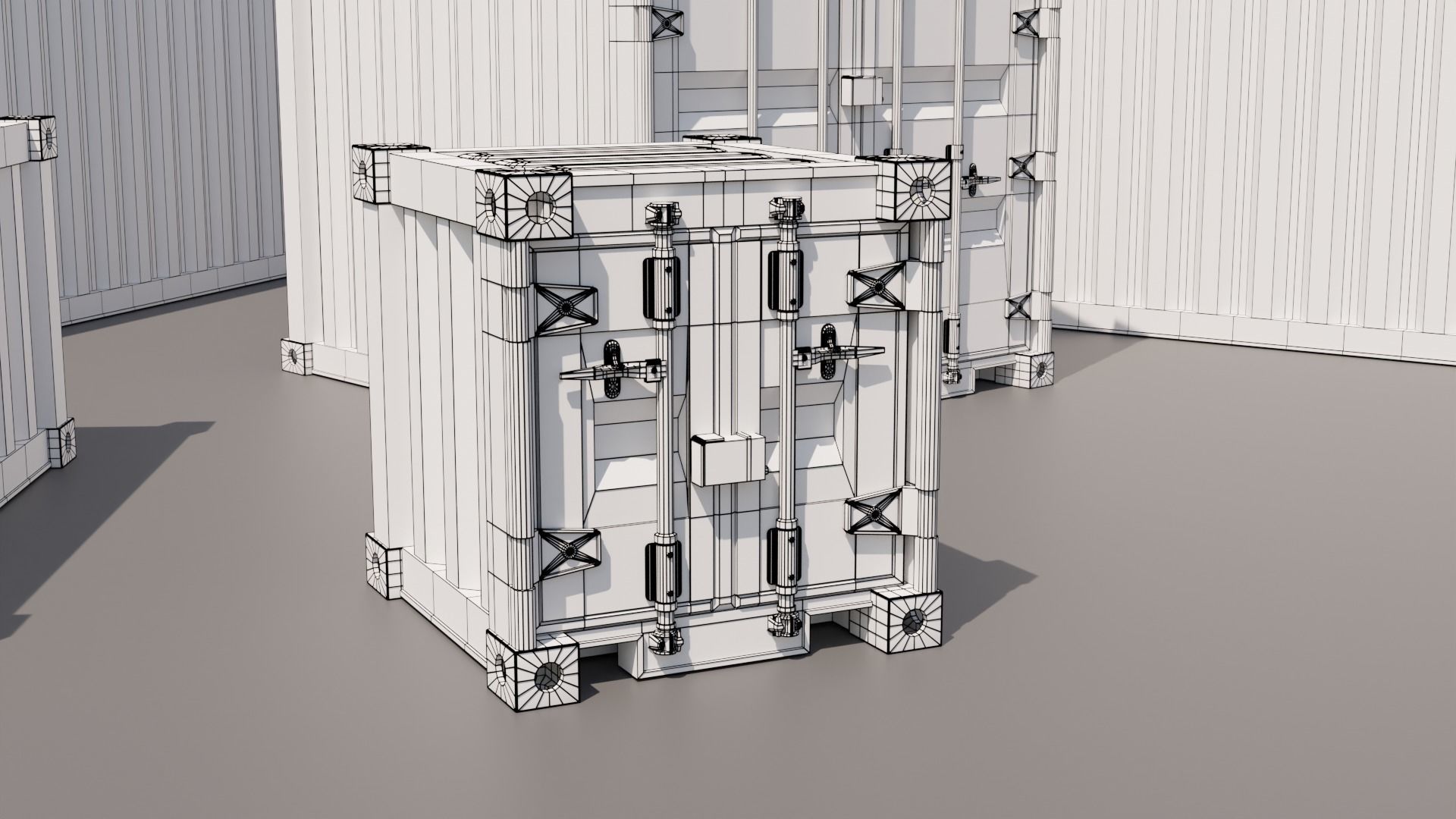 Containers - 5 sizes - Blue Low-poly 3D model_3