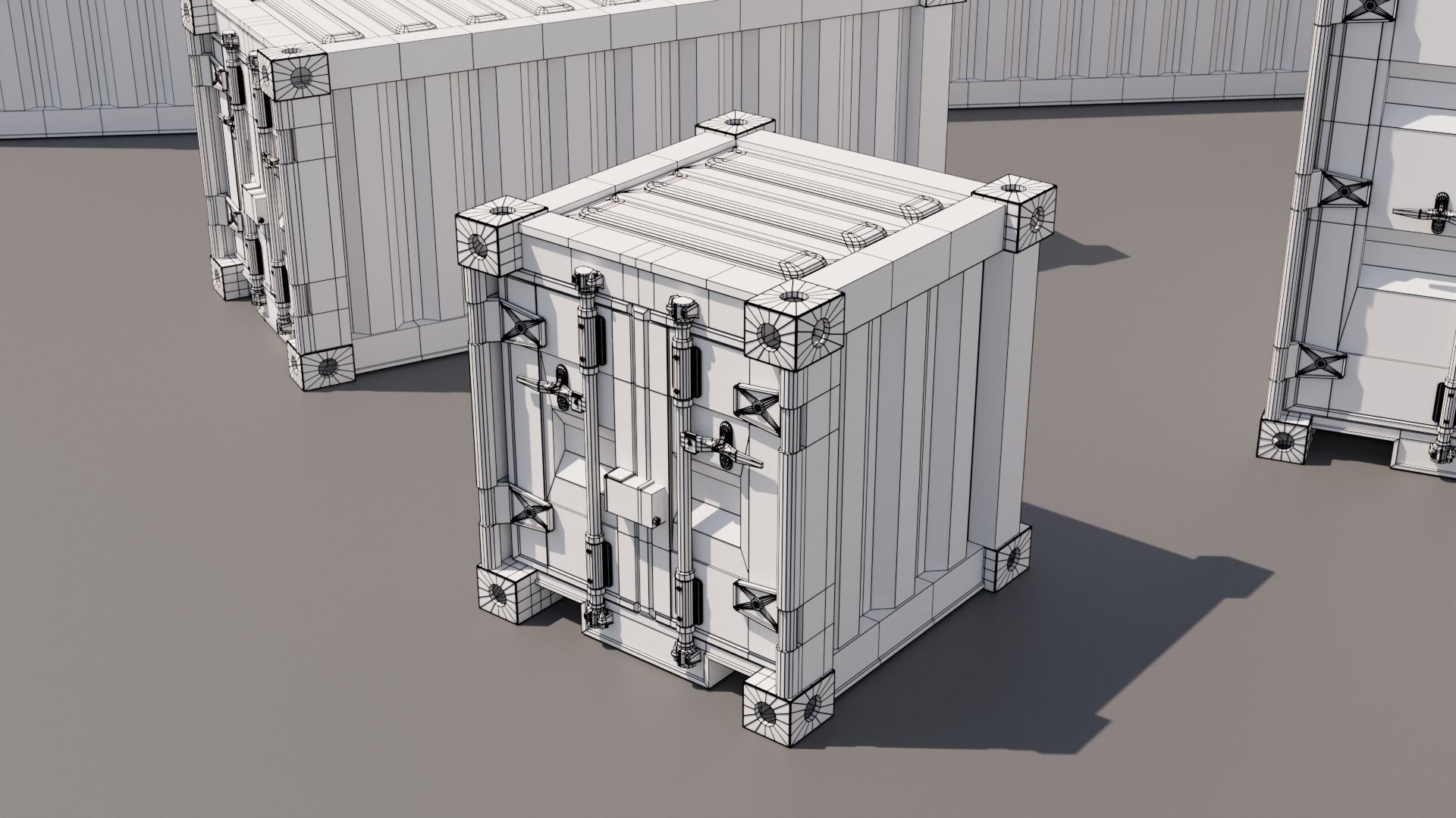 Containers - 5 sizes - Blue Low-poly 3D model_5