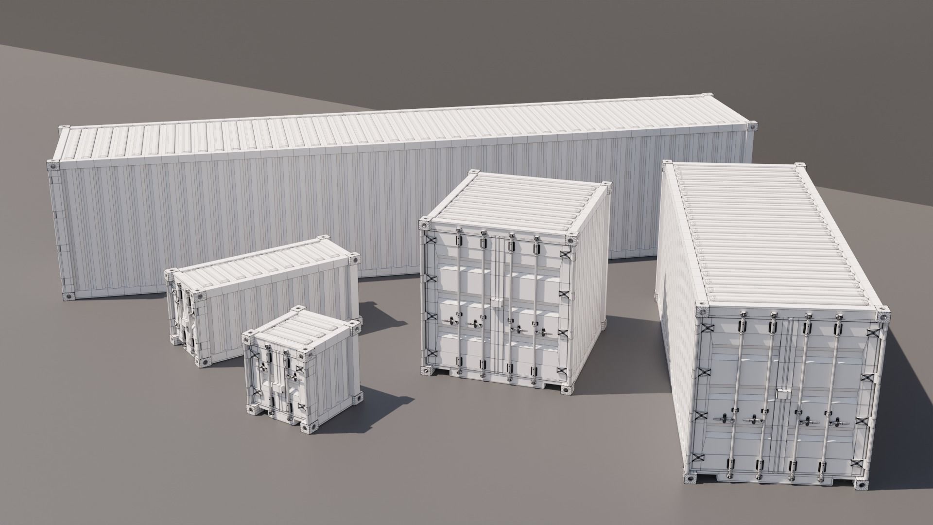 Containers - 5 sizes - Blue Low-poly 3D model_23