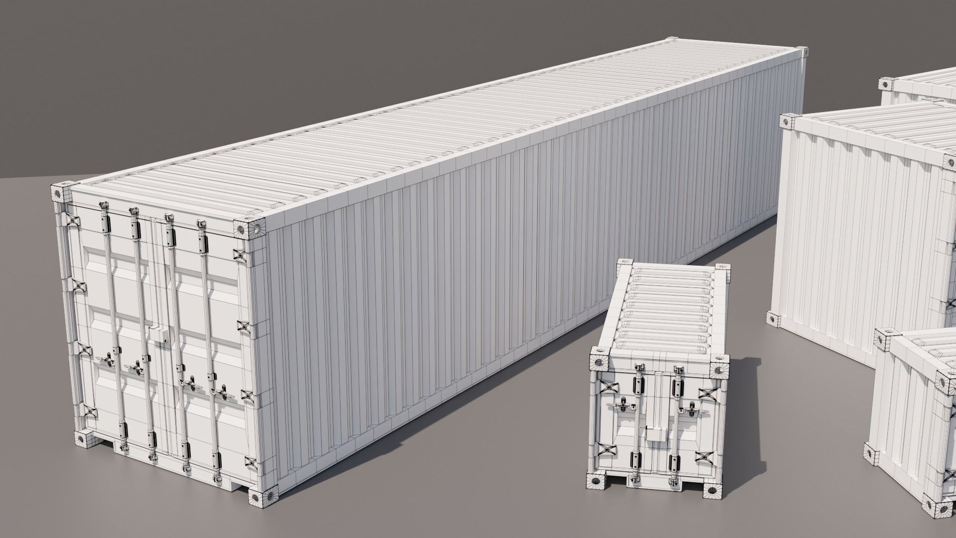 Containers - 5 sizes - Blue Low-poly 3D model_19