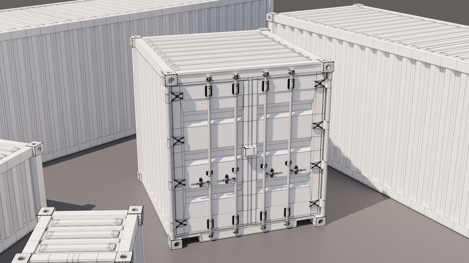 Containers - 5 sizes - Blue Low-poly 3D model_11