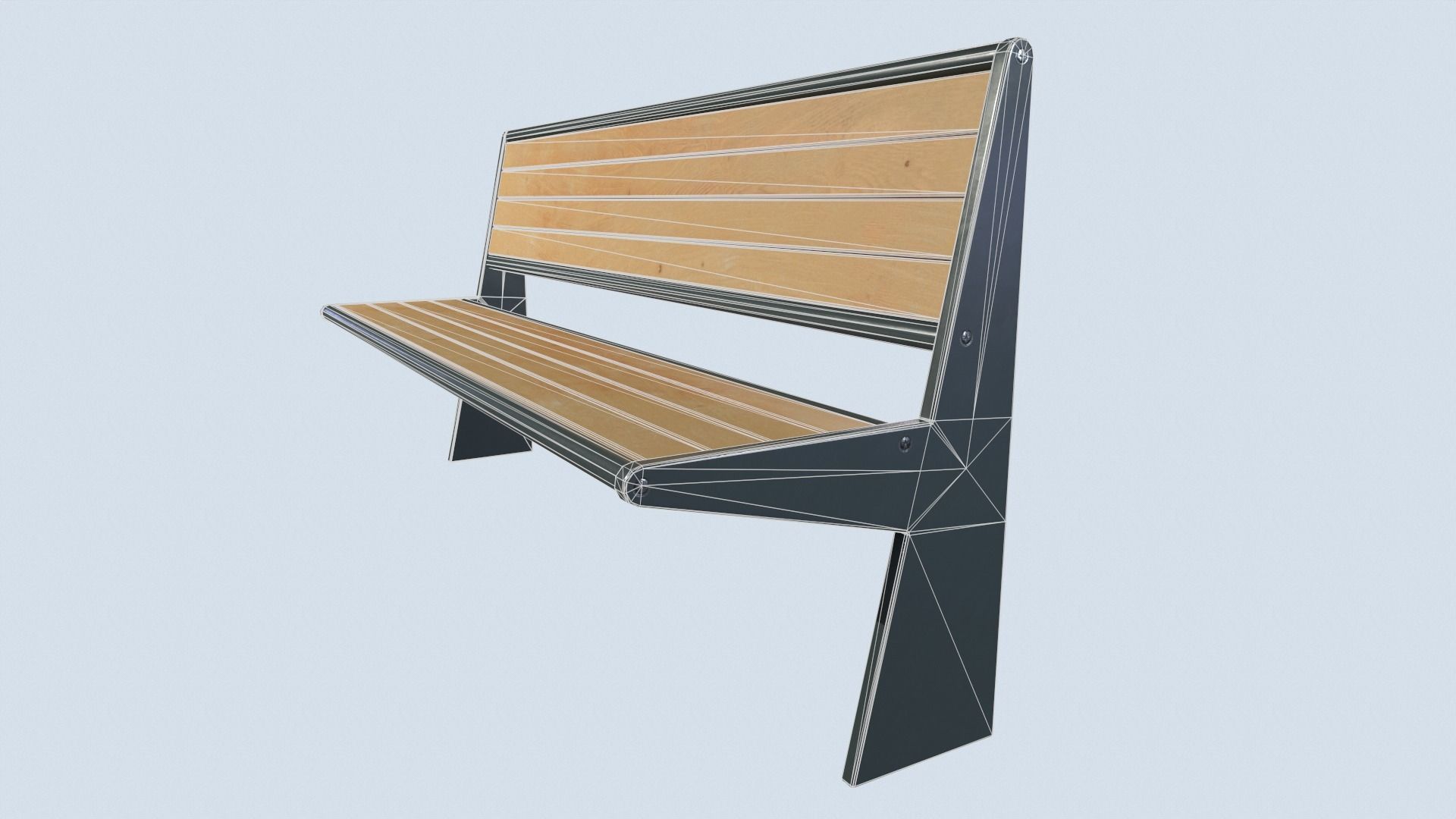 Street bench low poly pbr game ready Low-poly 3D model_3
