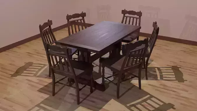 Table with ancient style chairs