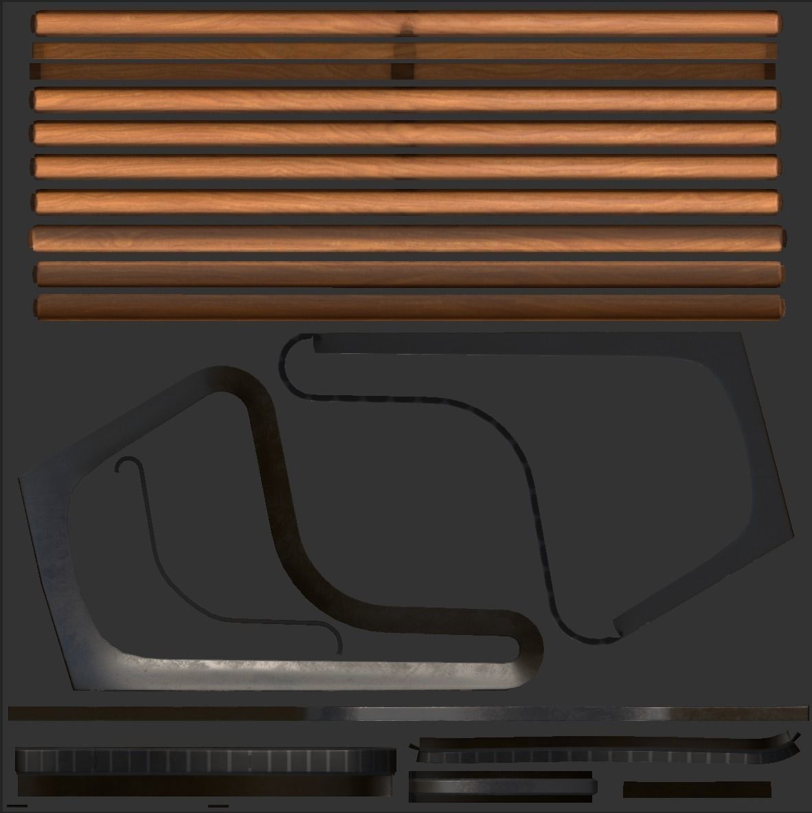 Street bench low poly pbr game ready Low-poly 3D model_4