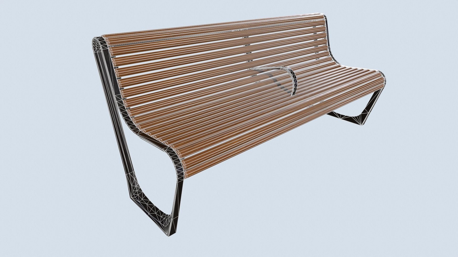 Street bench low poly pbr game ready Low-poly 3D model_3