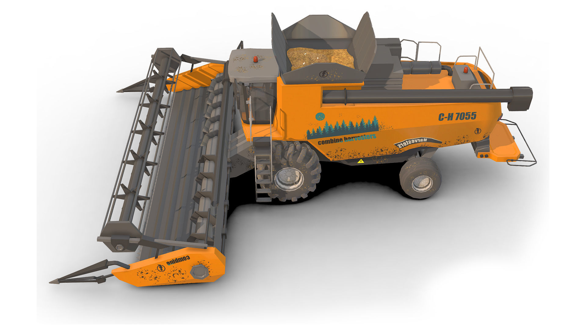 Combine truck Low-poly 3D model_4