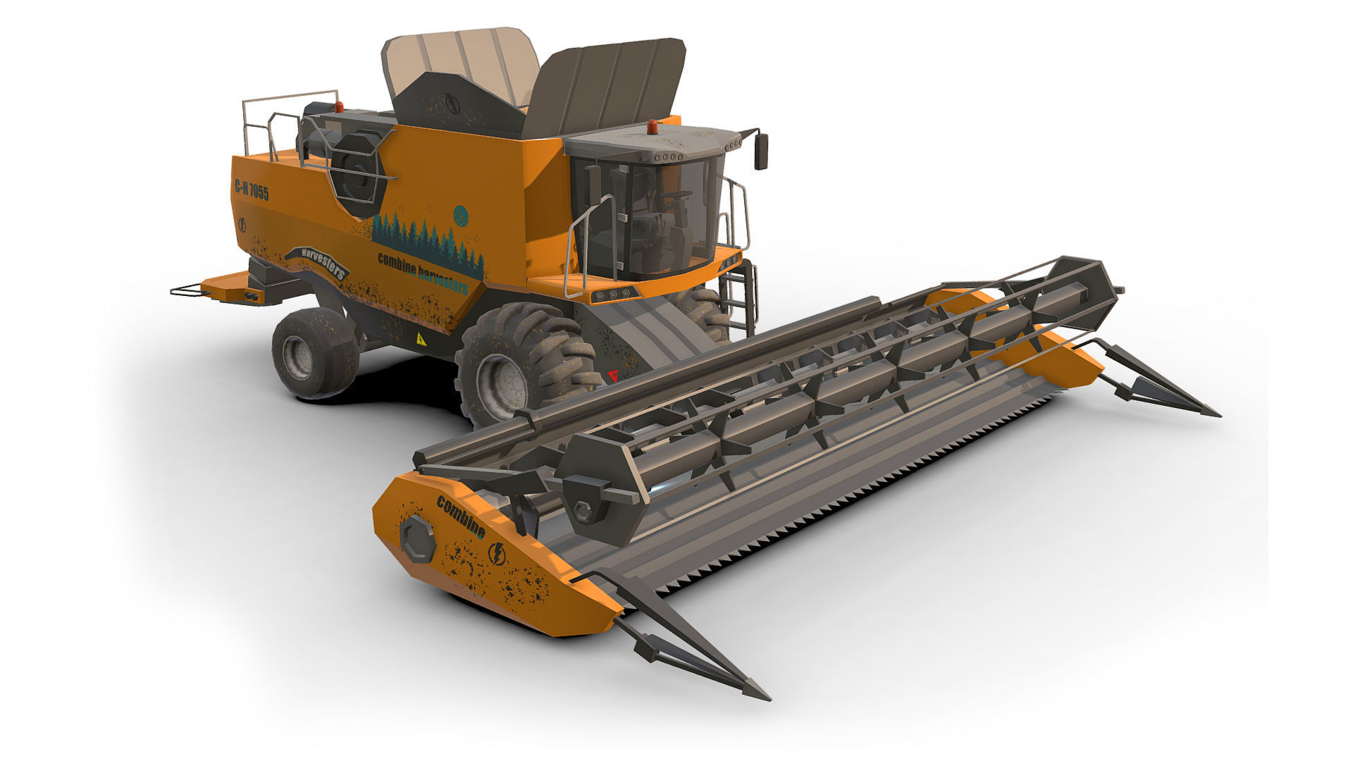 Combine truck Low-poly 3D model_1