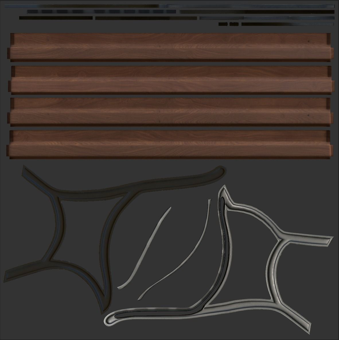 Street bench low poly pbr game ready Low-poly 3D model_4