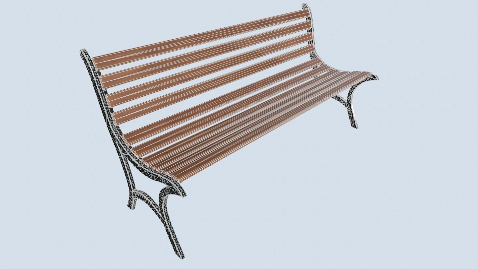 Street bench low poly pbr game ready Low-poly 3D model_3