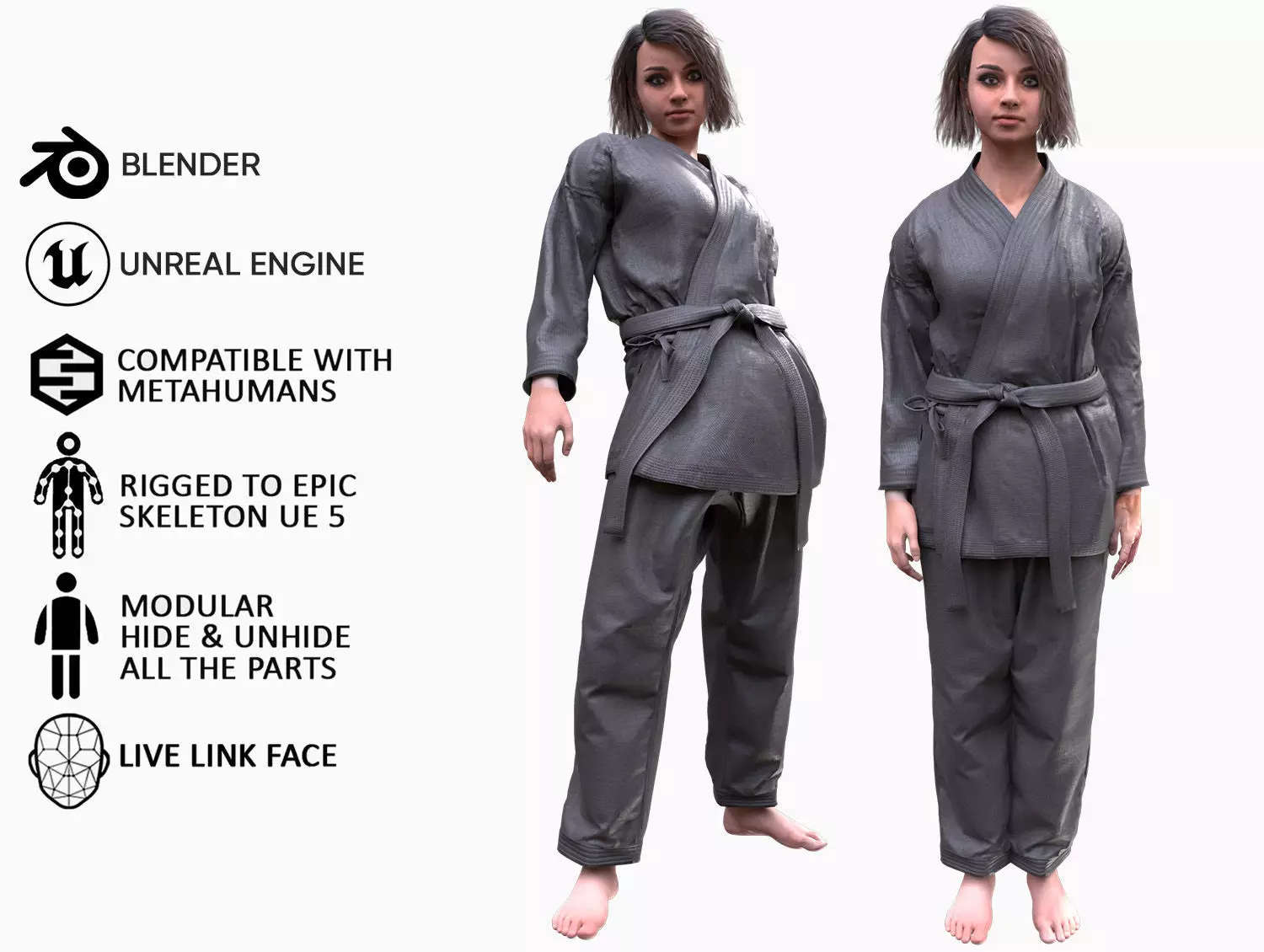 Woman - Martial Uniform 1 - Modular - Rigged Low-poly 3D model_0