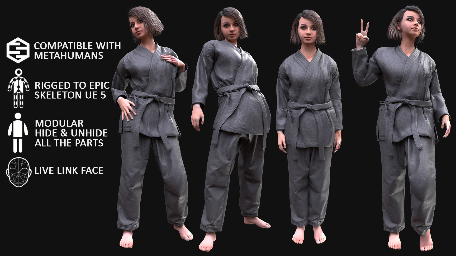 Woman - Martial Uniform 1 - Modular - Rigged Low-poly 3D model_3