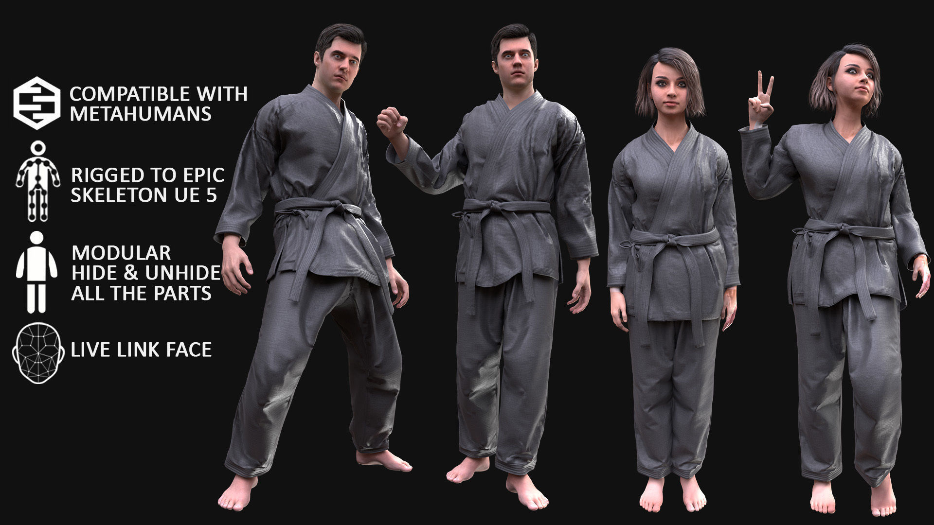 Womens and Mens Martial Uniforms - Modular - Rigged 3D Model Collection_5