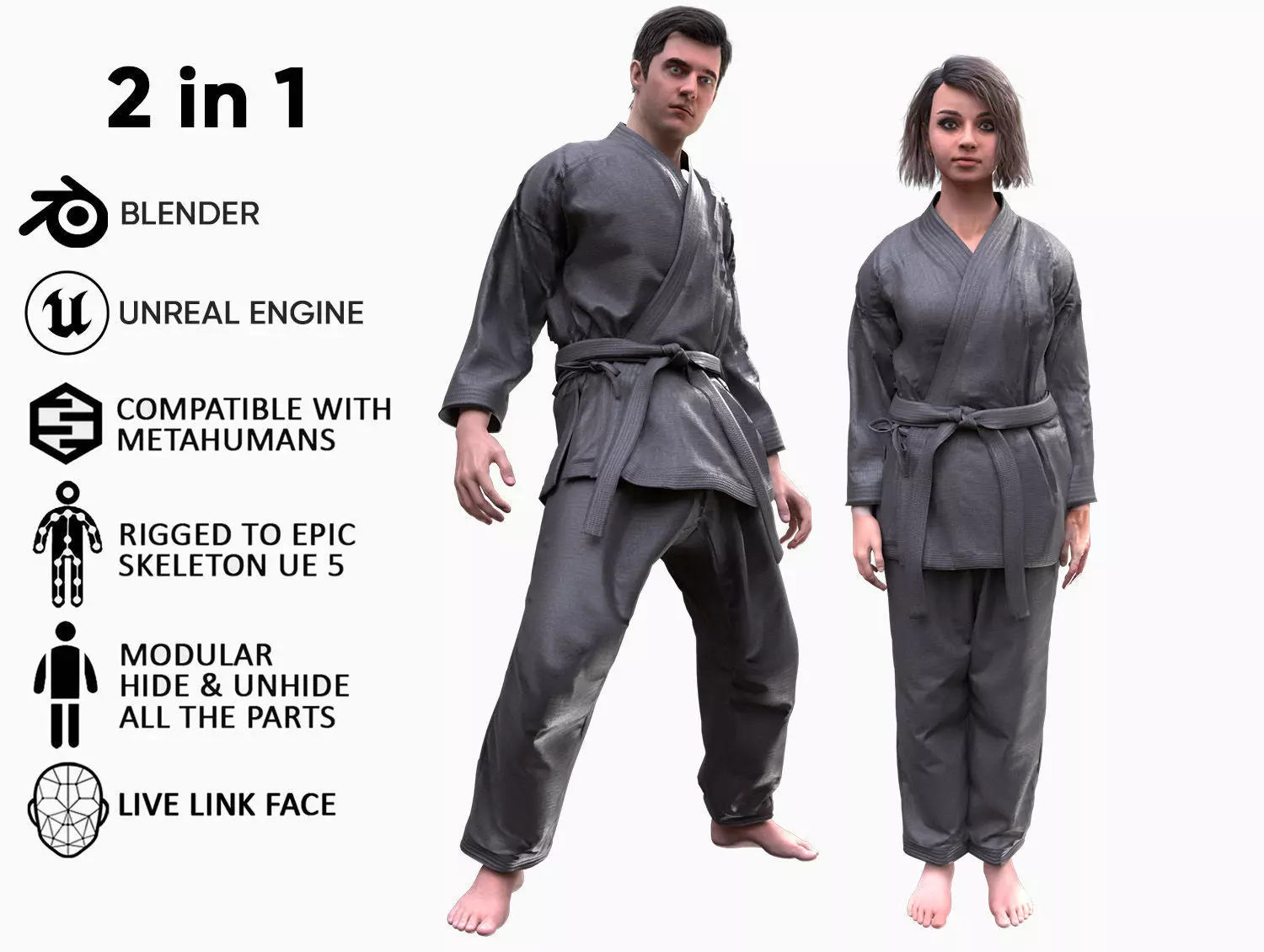 Womens and Mens Martial Uniforms - Modular - Rigged 3D Model Collection_0