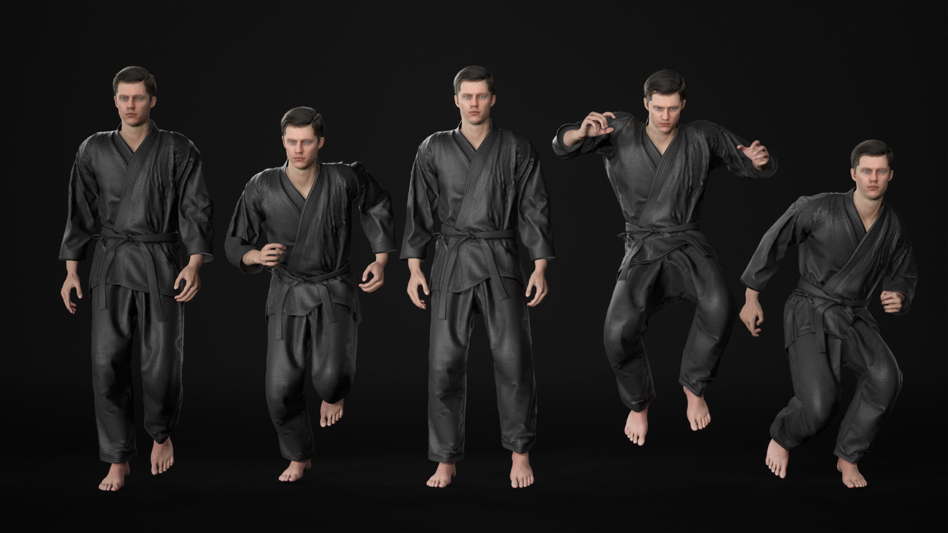 Womens and Mens Martial Uniforms - Modular - Rigged 3D Model Collection_10