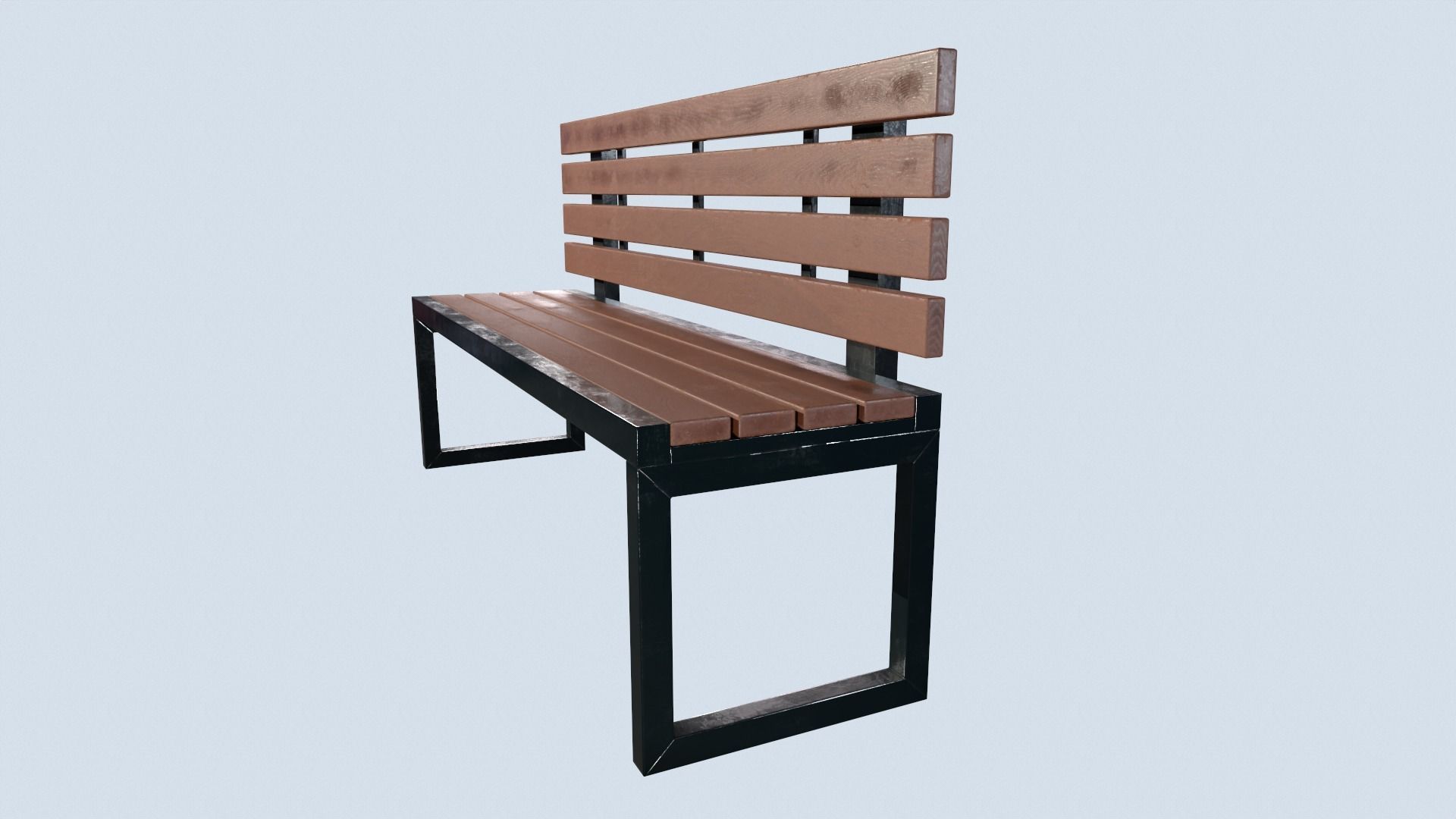 Street bench low poly pbr game ready Low-poly 3D model_1