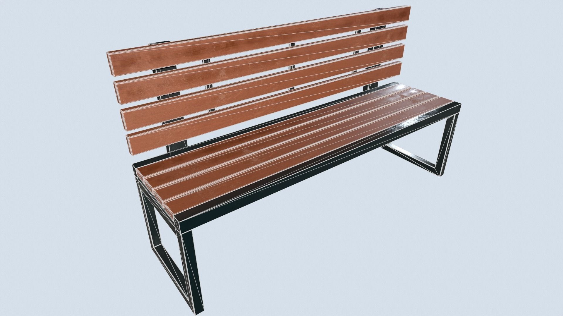 Street bench low poly pbr game ready Low-poly 3D model_3