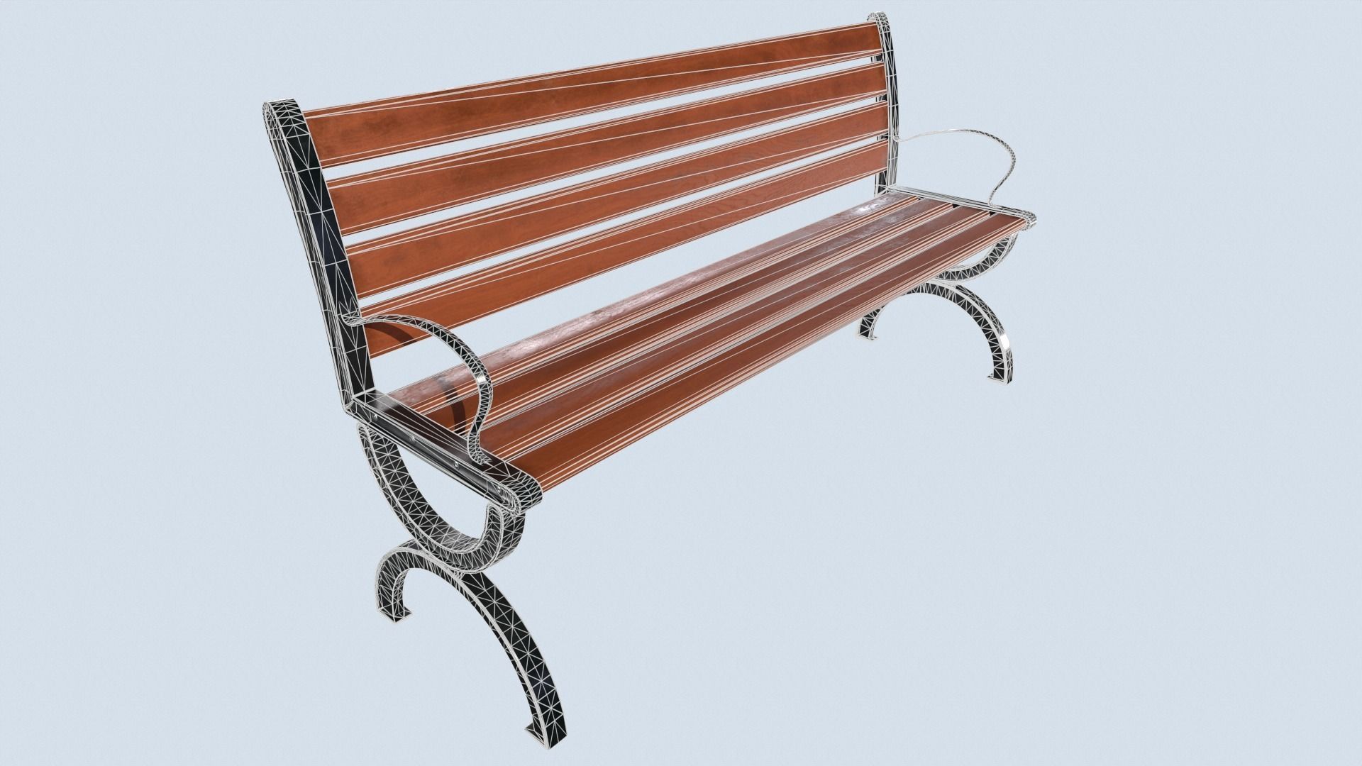 Street bench low poly pbr game ready Low-poly 3D model_3